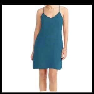 J Crew Womens Scalloped Teal Slip Dress Size 16 Spaghetti Straps